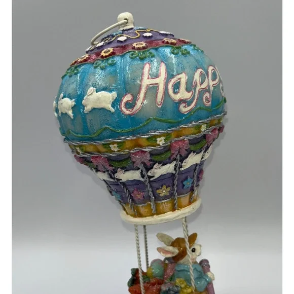 Vintage HTF Beautiful Happy Easter Bunny Rabbit In A Hot Air Balloon Flying - Picture 15 of 16